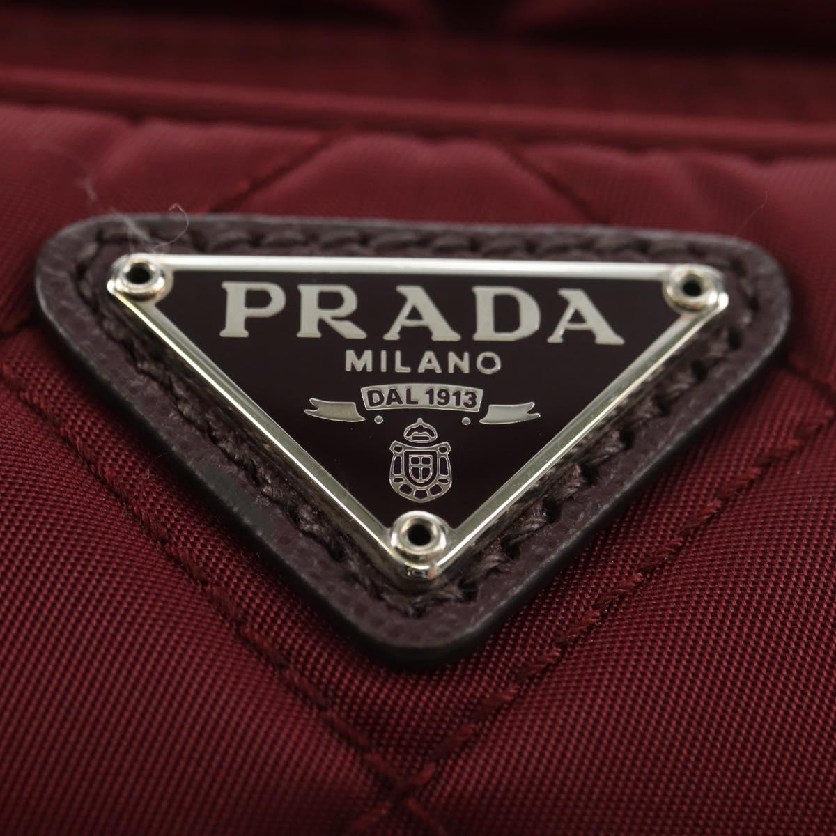 PRADA Shoulder Bag Nylon Bordeaux Silver Auth 181261M