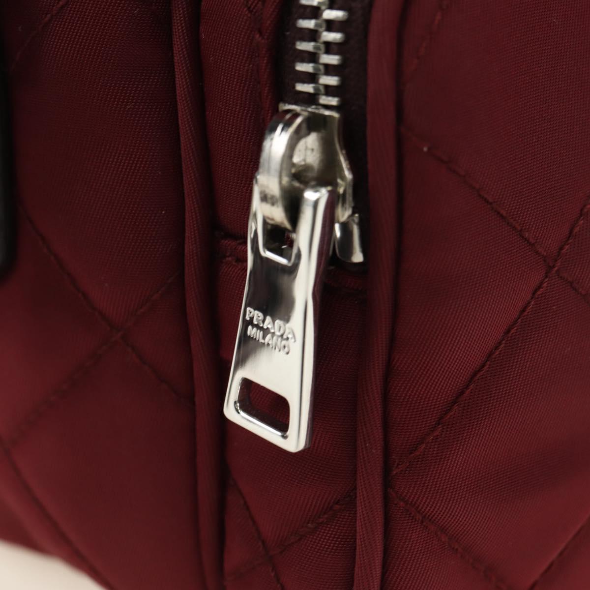 PRADA Shoulder Bag Nylon Bordeaux Silver Auth 181261M