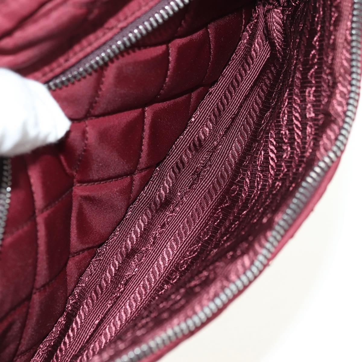 PRADA Shoulder Bag Nylon Bordeaux Silver Auth 181261M