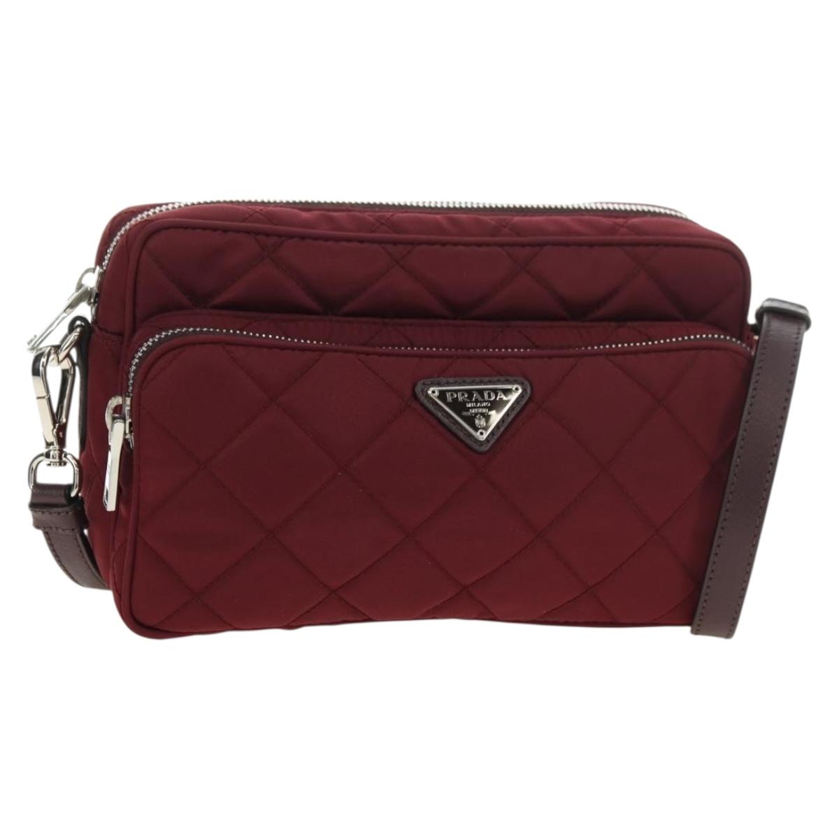 PRADA Shoulder Bag Nylon Bordeaux Silver Auth 181261M