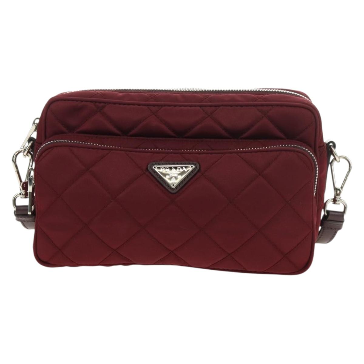 PRADA Shoulder Bag Nylon Bordeaux Silver Auth 181261M