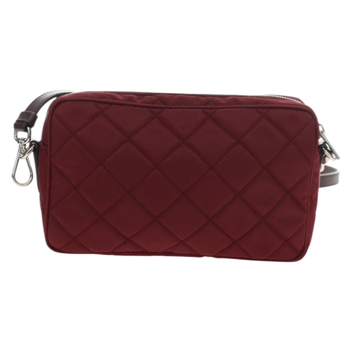 PRADA Shoulder Bag Nylon Bordeaux Silver Auth 181261M