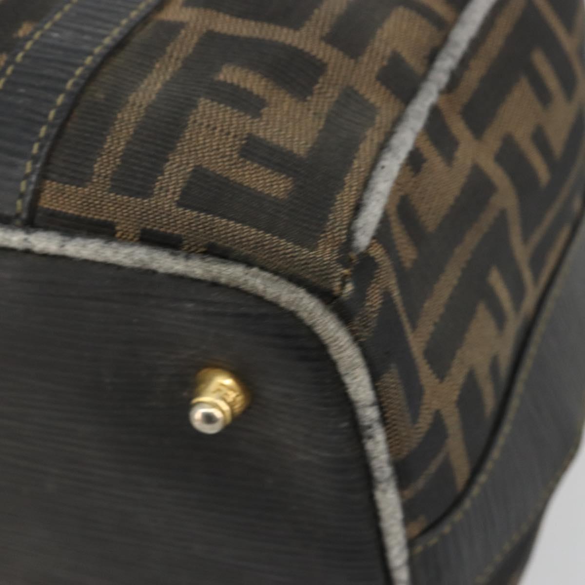 FENDI Zucca Canvas Hand Bag Black Brown Auth 181262