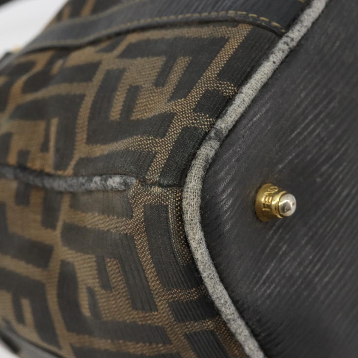 FENDI Zucca Canvas Hand Bag Black Brown Auth 181262