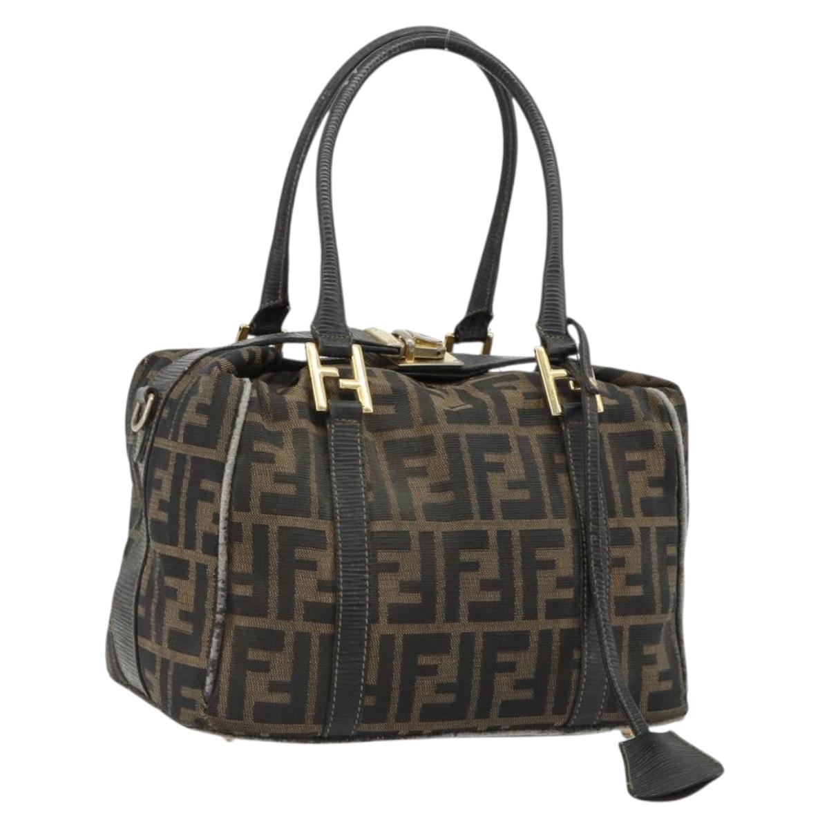FENDI Zucca Canvas Hand Bag Black Brown Auth 181262