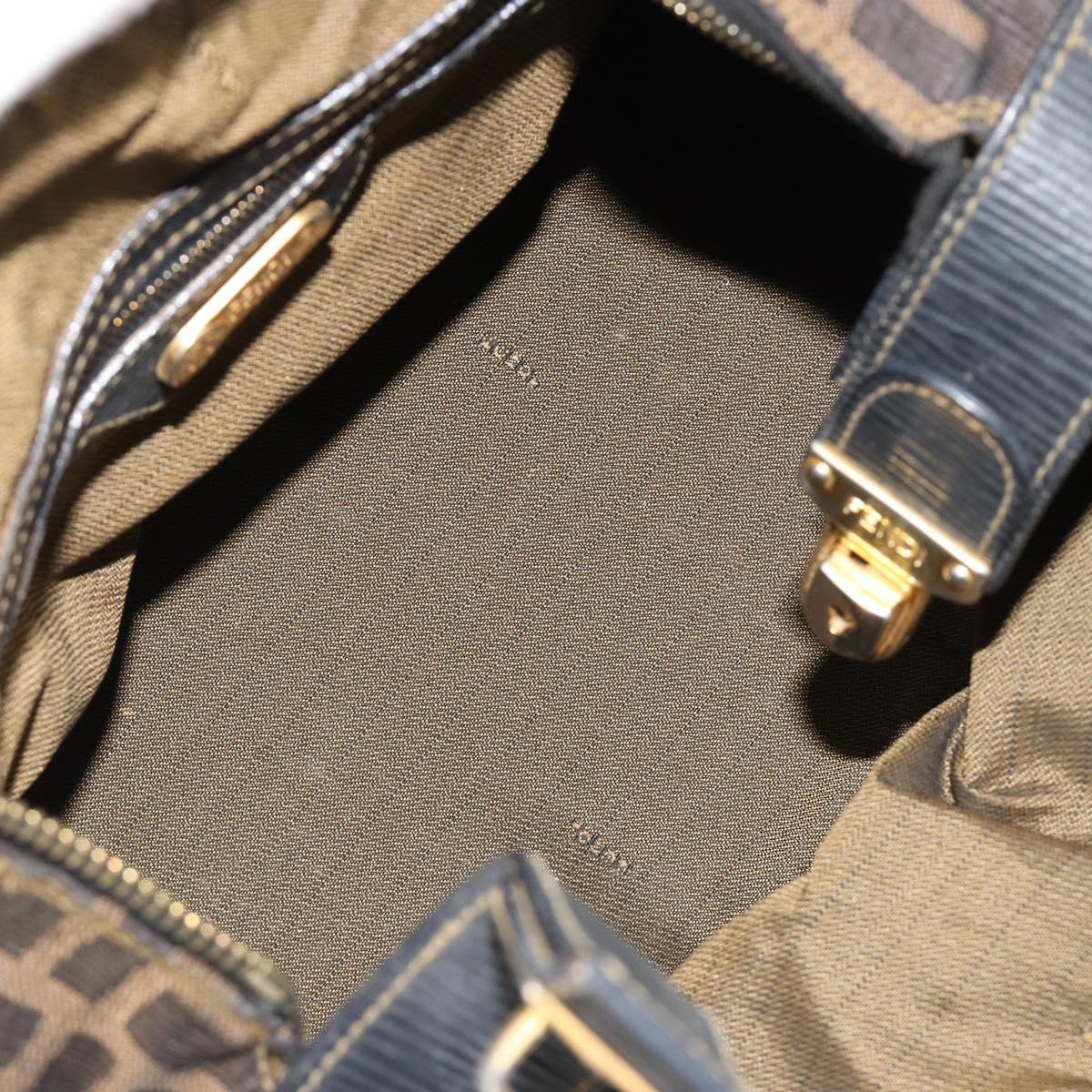 FENDI Zucca Canvas Hand Bag Black Brown Auth 181262
