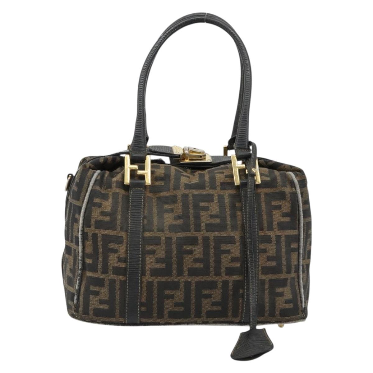 FENDI Zucca Canvas Hand Bag Black Brown Auth 181262