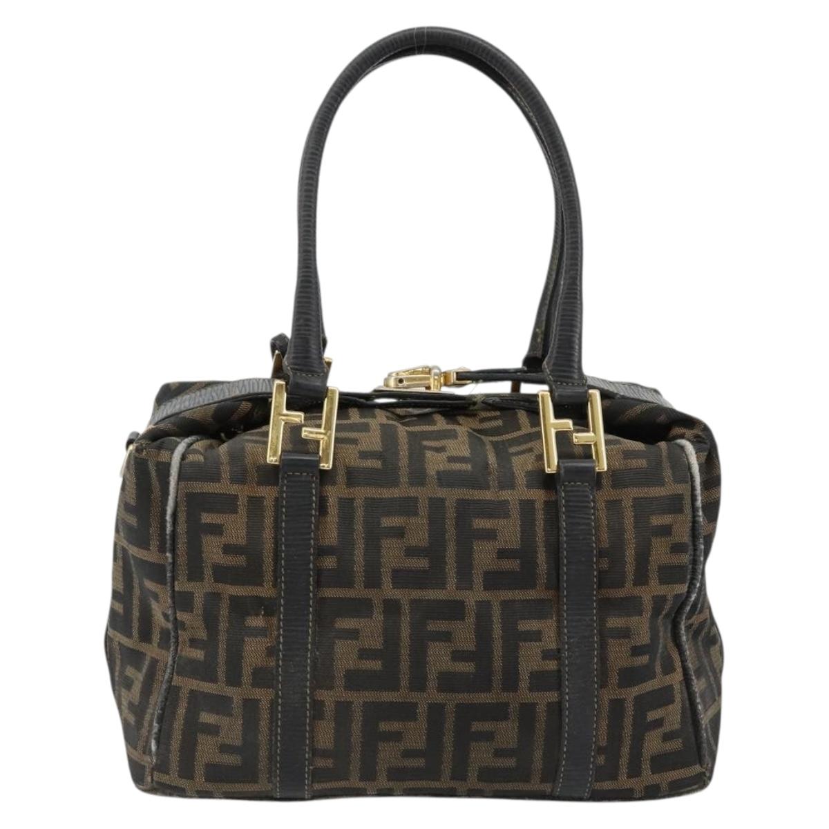 FENDI Zucca Canvas Hand Bag Black Brown Auth 181262