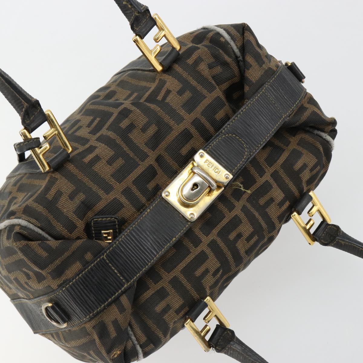 FENDI Zucca Canvas Hand Bag Black Brown Auth 181262