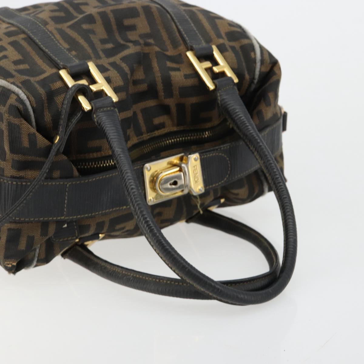 FENDI Zucca Canvas Hand Bag Black Brown Auth 181262