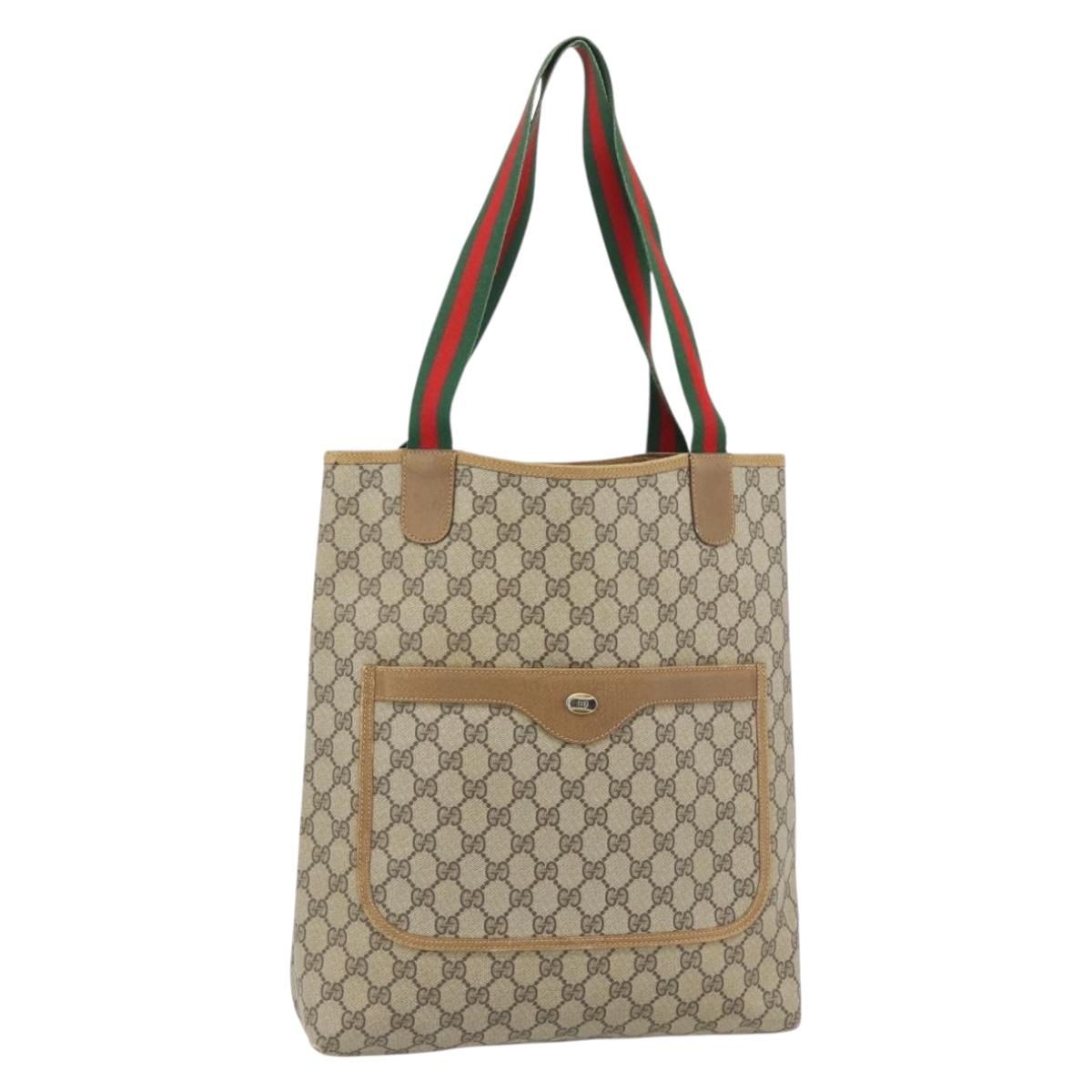 GUCCI GG Supreme Web Sherry Line Tote Bag PVC Beige Red 39 02 003 Auth 181273A