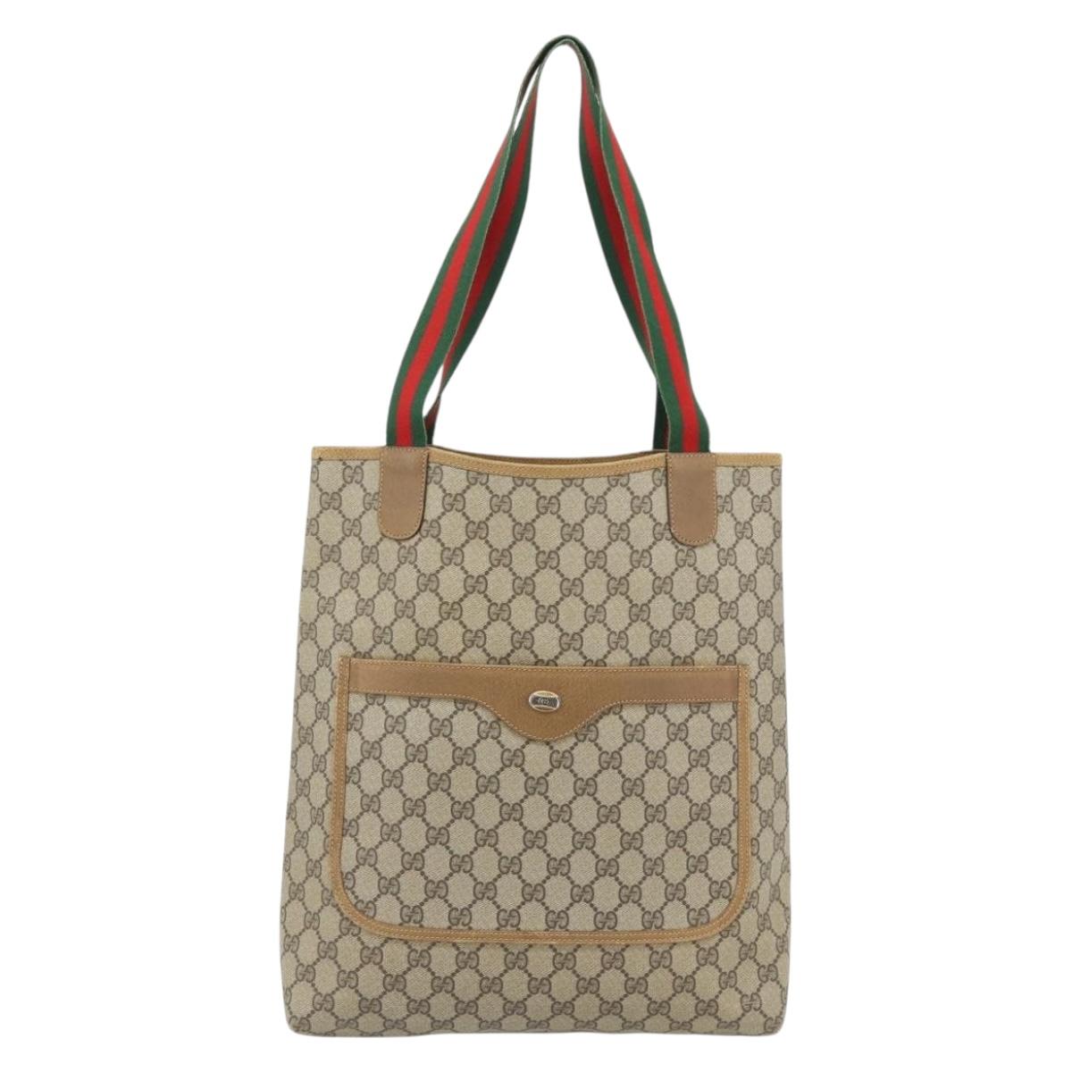 GUCCI GG Supreme Web Sherry Line Tote Bag PVC Beige Red 39 02 003 Auth 181273A
