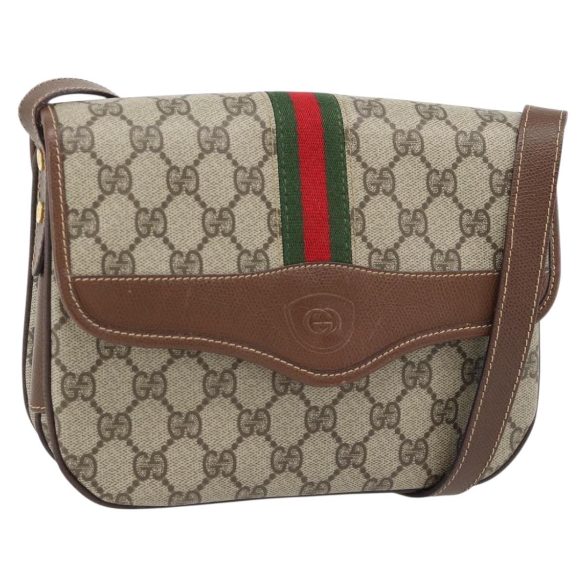 GUCCI GG Supreme Web Sherry Line Bag PVC Beige Gold 001 113 6862 Auth 181275