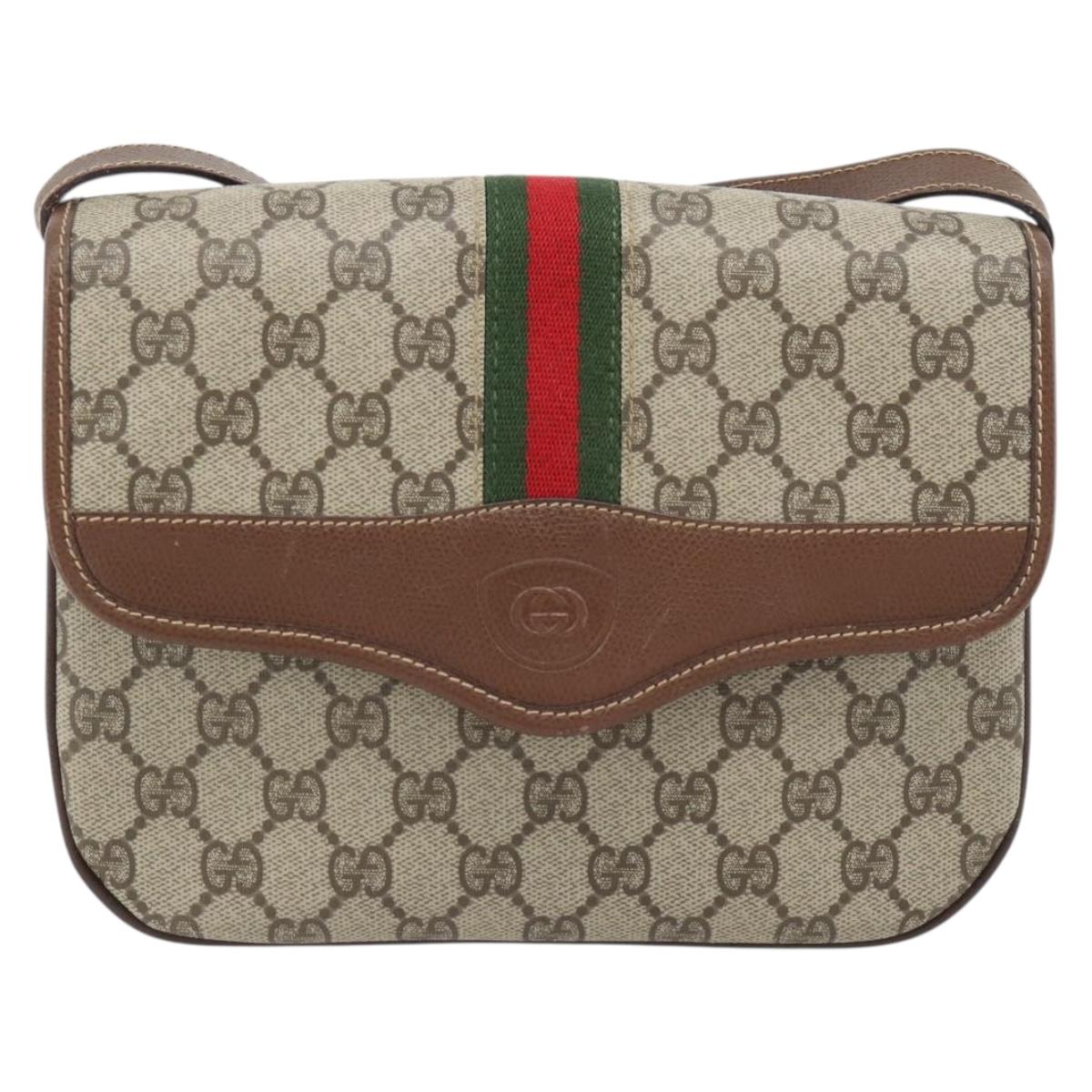 GUCCI GG Supreme Web Sherry Line Bag PVC Beige Gold 001 113 6862 Auth 181275