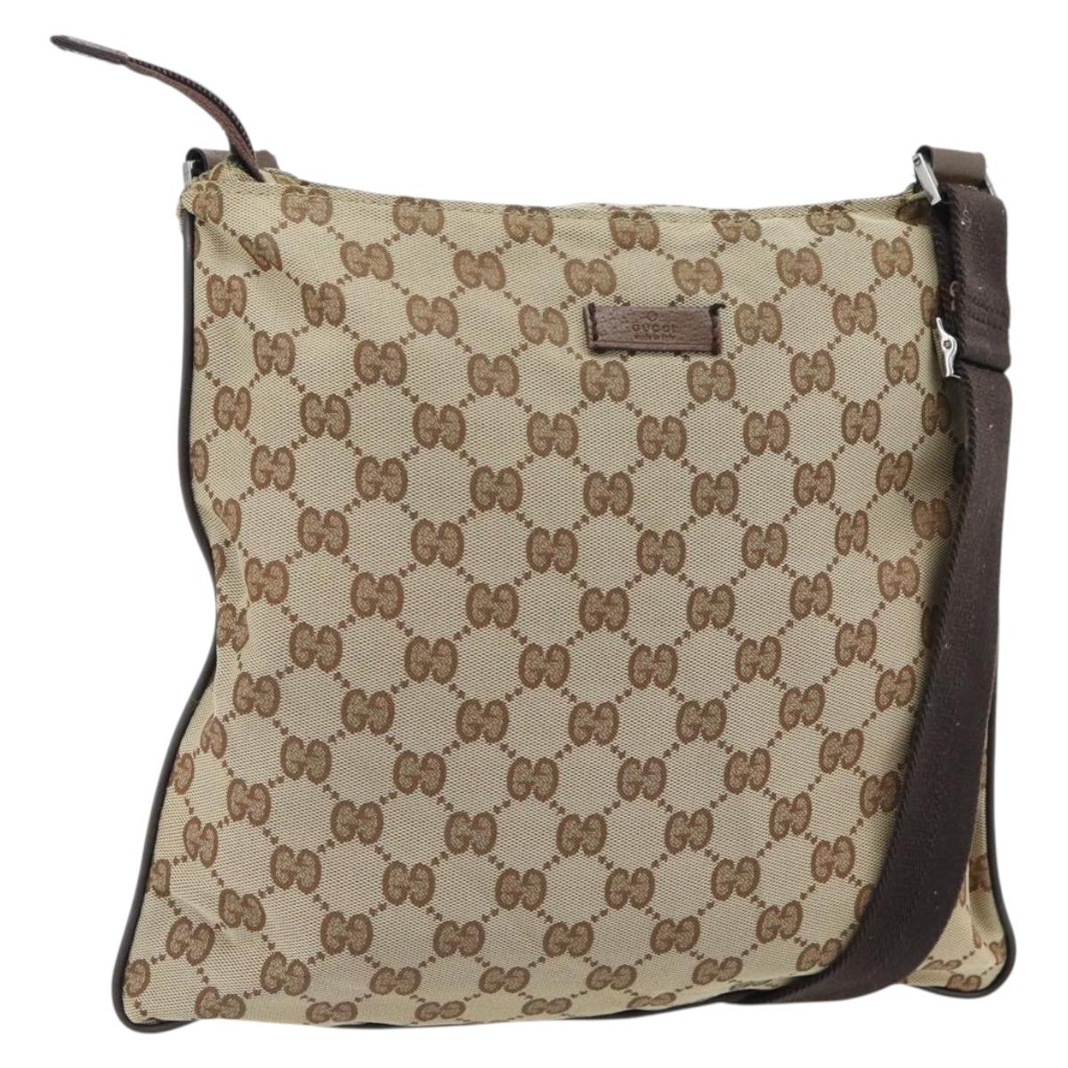 GUCCI GG Canvas Shoulder Bag Beige Silver 132907 Auth 181277