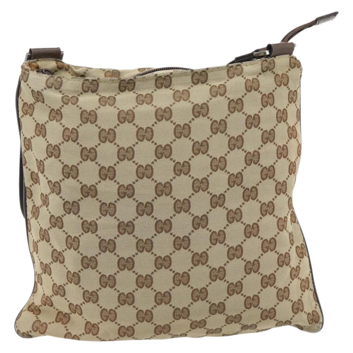 GUCCI GG Canvas Shoulder Bag Beige Silver 132907 Auth 181277