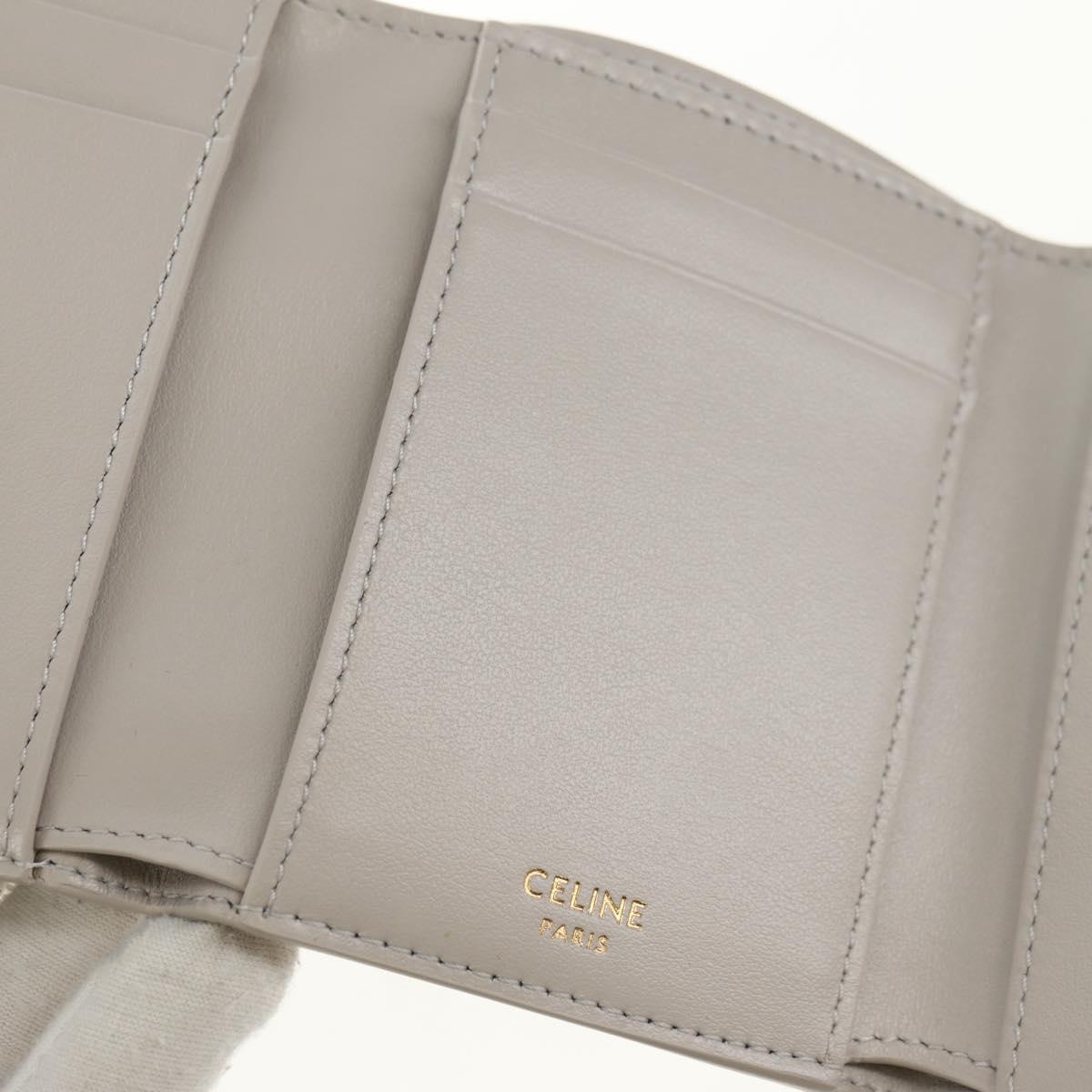 CELINE Triomphe Wallet Leather Beige Gold Auth 181278M