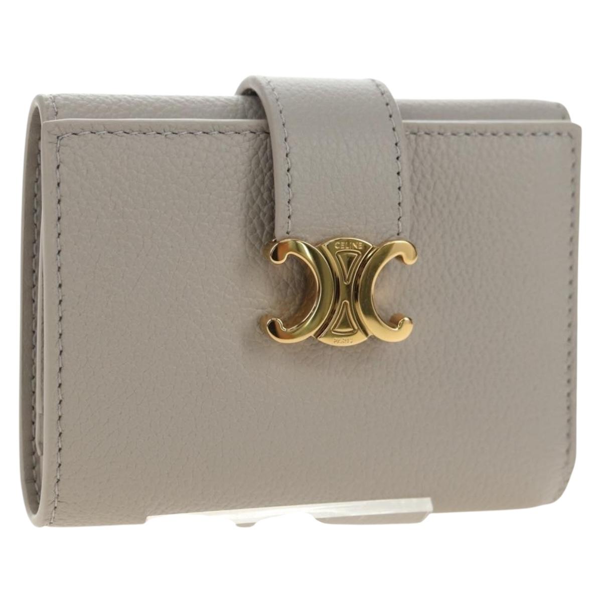 CELINE Triomphe Wallet Leather Beige Gold Auth 181278M