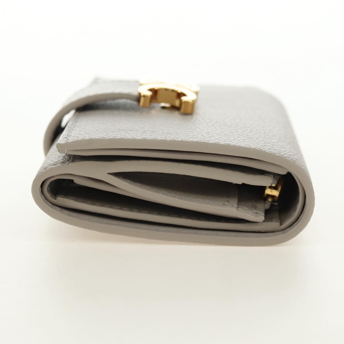 CELINE Triomphe Wallet Leather Beige Gold Auth 181278M