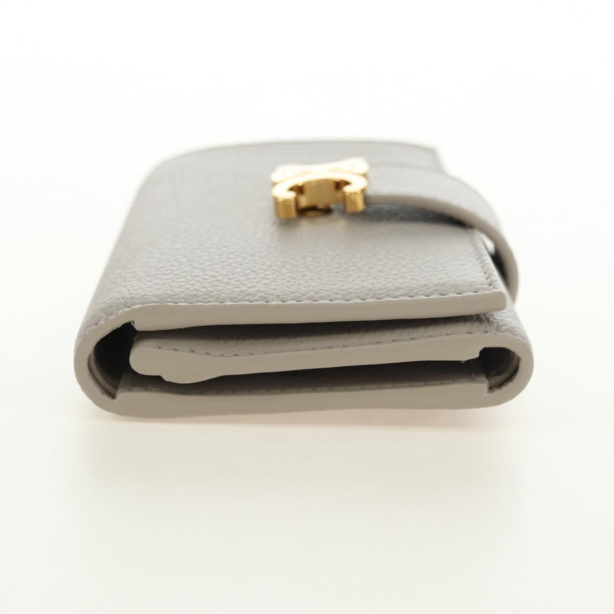 CELINE Triomphe Wallet Leather Beige Gold Auth 181278M