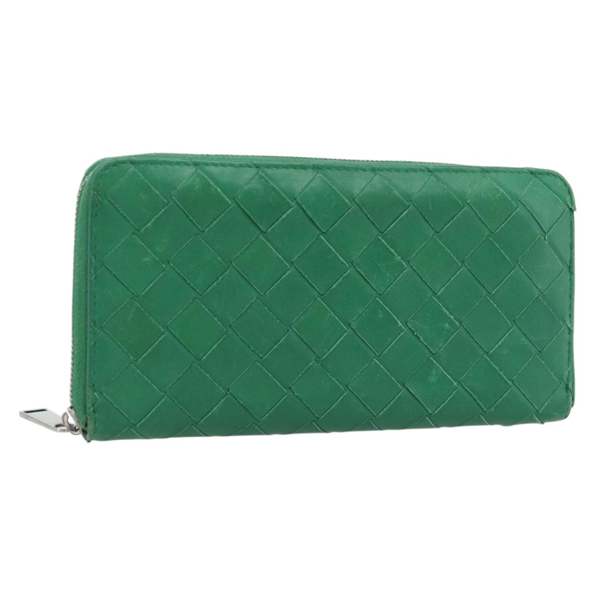 BOTTEGA VENETA INTRECCIATO Long Wallet Leather Green Silver Auth 181279