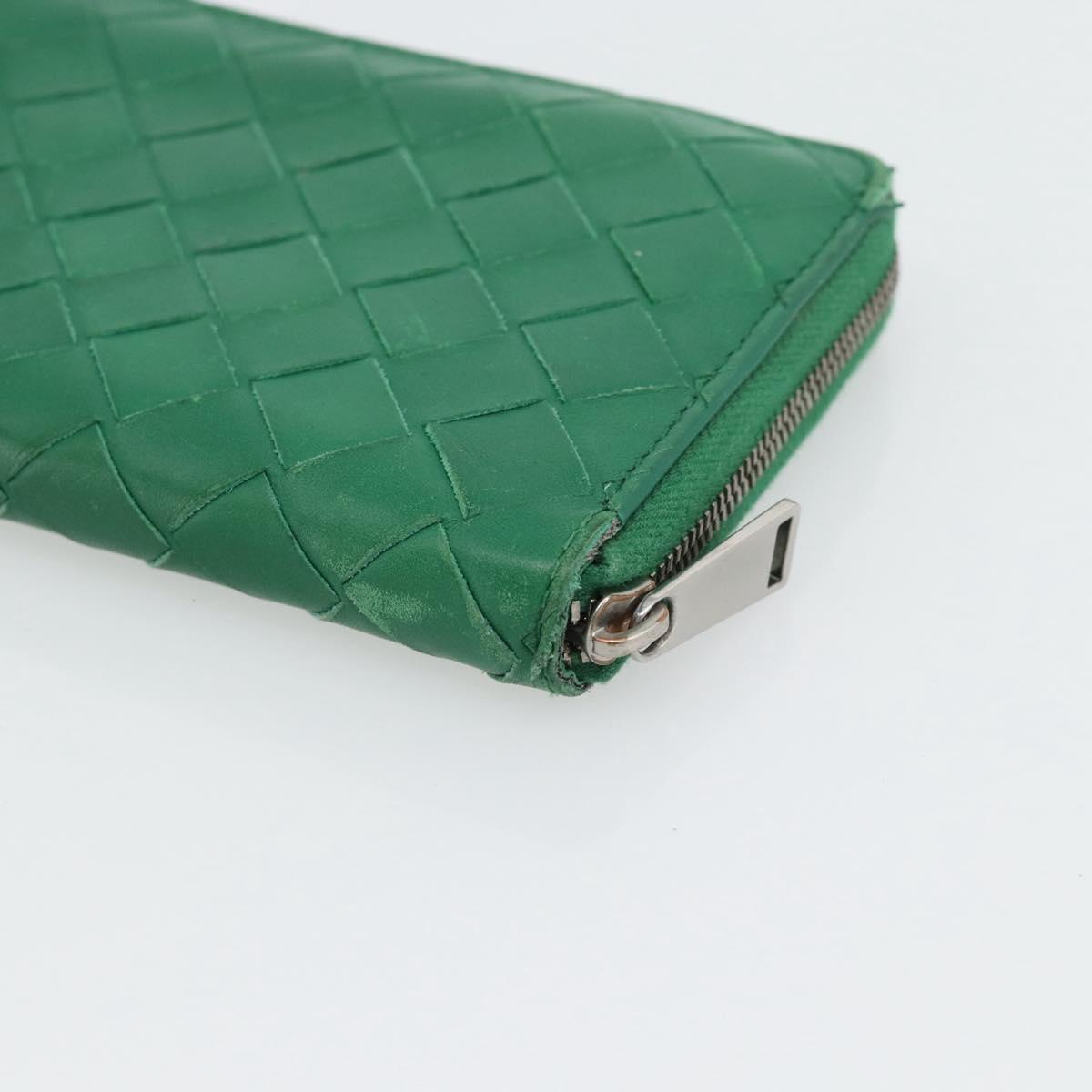 BOTTEGA VENETA INTRECCIATO Long Wallet Leather Green Silver Auth 181279