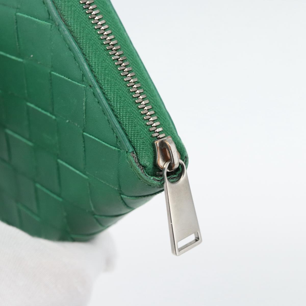 BOTTEGA VENETA INTRECCIATO Long Wallet Leather Green Silver Auth 181279