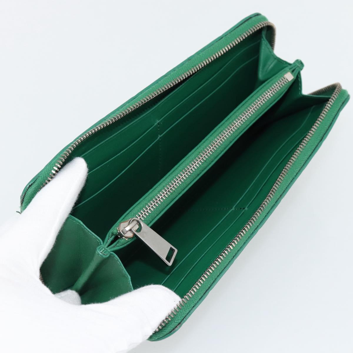 BOTTEGA VENETA INTRECCIATO Long Wallet Leather Green Silver Auth 181279