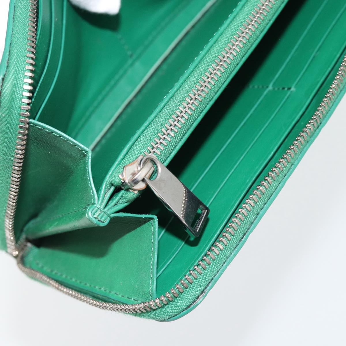 BOTTEGA VENETA INTRECCIATO Long Wallet Leather Green Silver Auth 181279