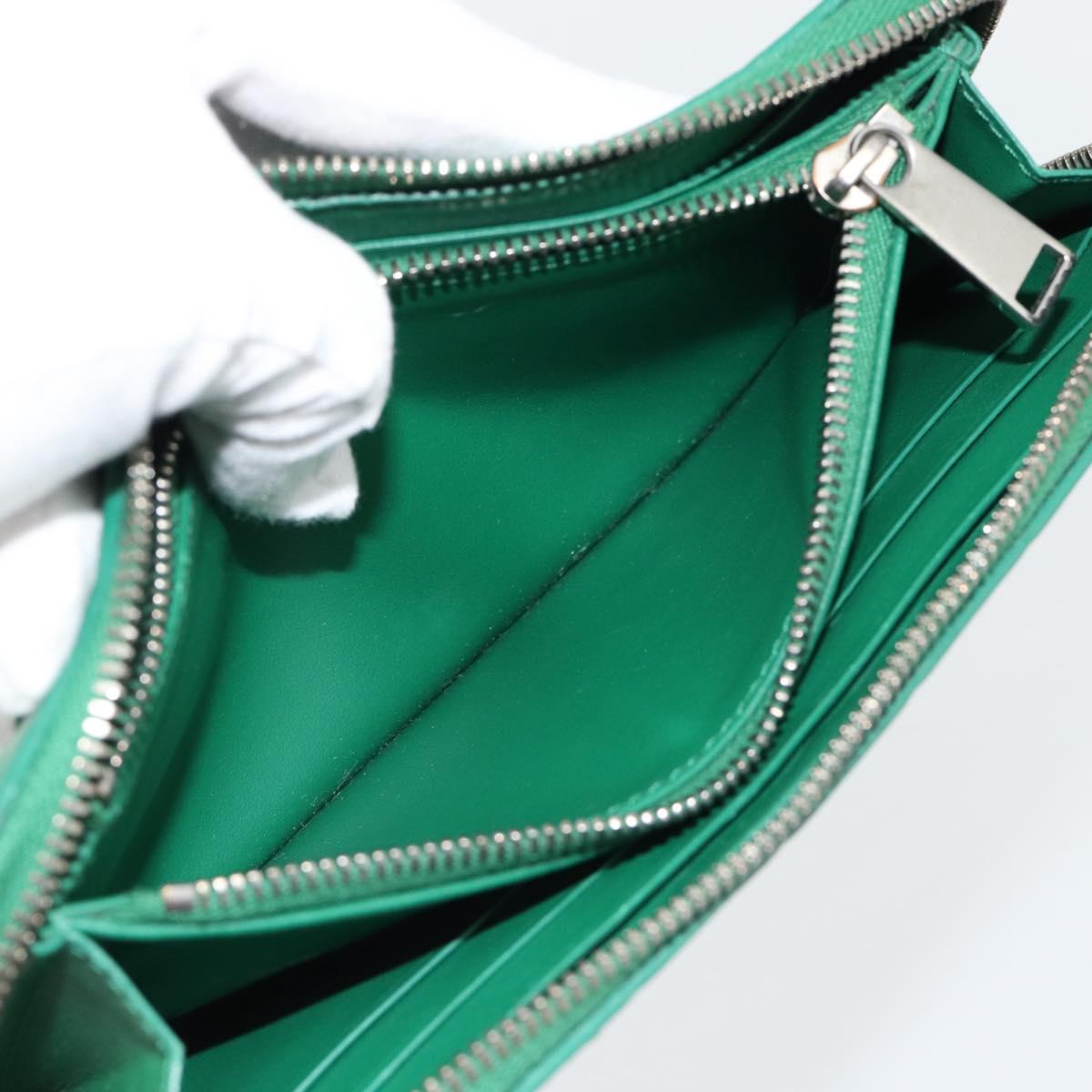 BOTTEGA VENETA INTRECCIATO Long Wallet Leather Green Silver Auth 181279