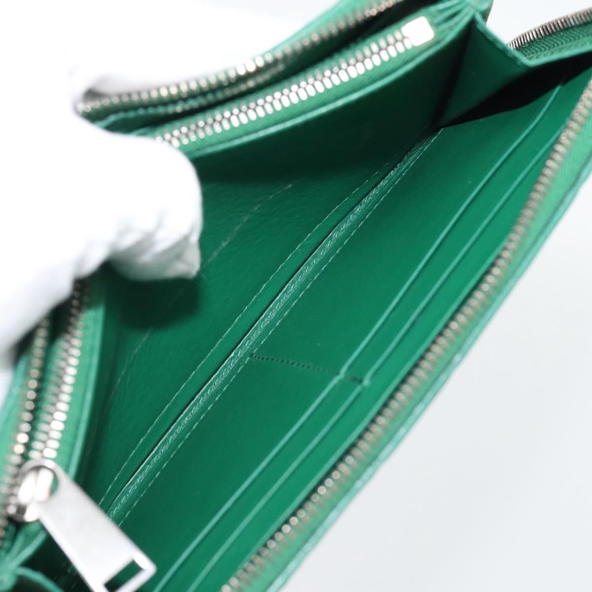 BOTTEGA VENETA INTRECCIATO Long Wallet Leather Green Silver Auth 181279