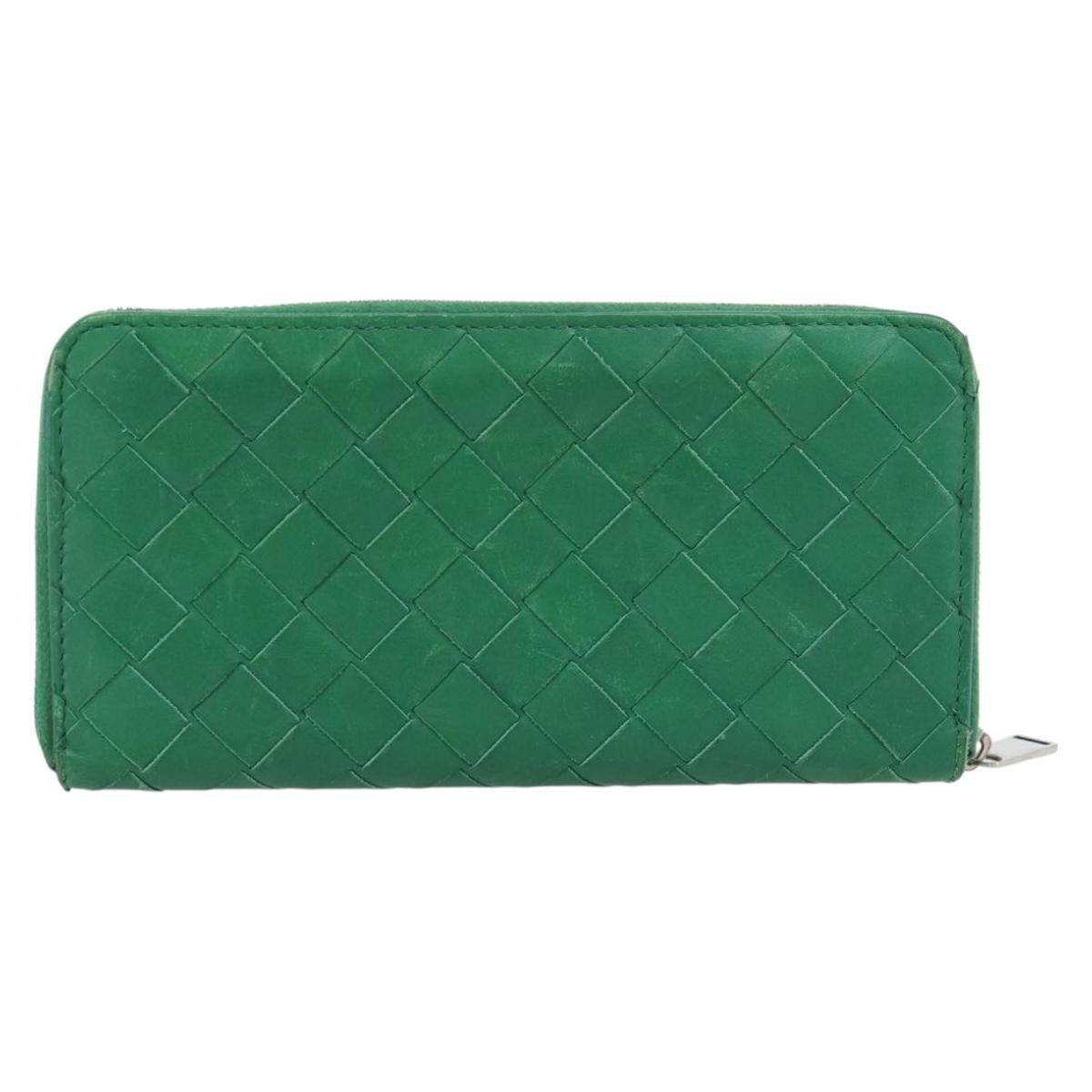 BOTTEGA VENETA INTRECCIATO Long Wallet Leather Green Silver Auth 181279