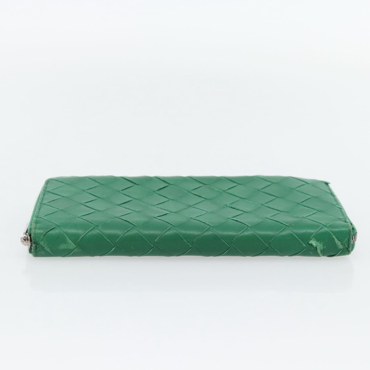 BOTTEGA VENETA INTRECCIATO Long Wallet Leather Green Silver Auth 181279