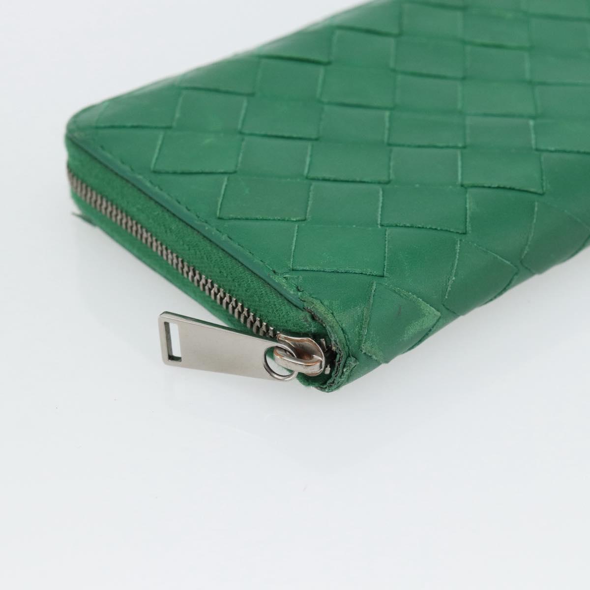BOTTEGA VENETA INTRECCIATO Long Wallet Leather Green Silver Auth 181279