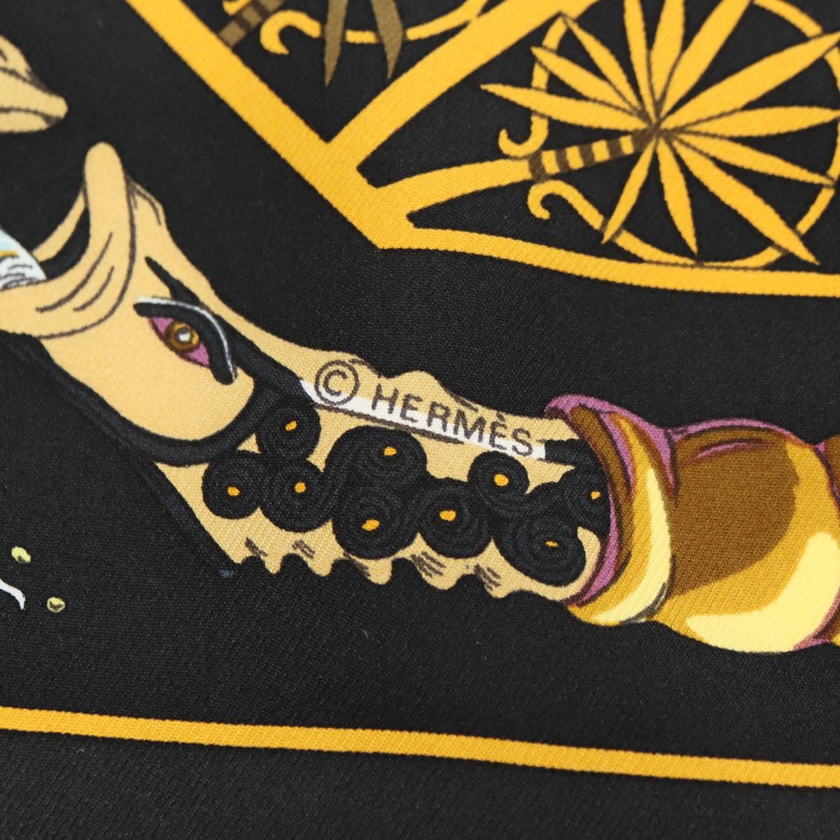 HERMES Carre 90 Scarf Silk ”MARE NOSTRUM” Black Auth 181284V