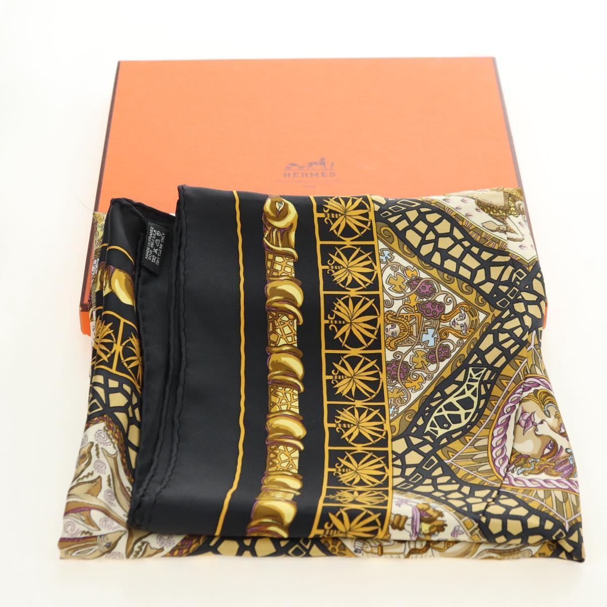 HERMES Carre 90 Scarf Silk ”MARE NOSTRUM” Black Auth 181284V