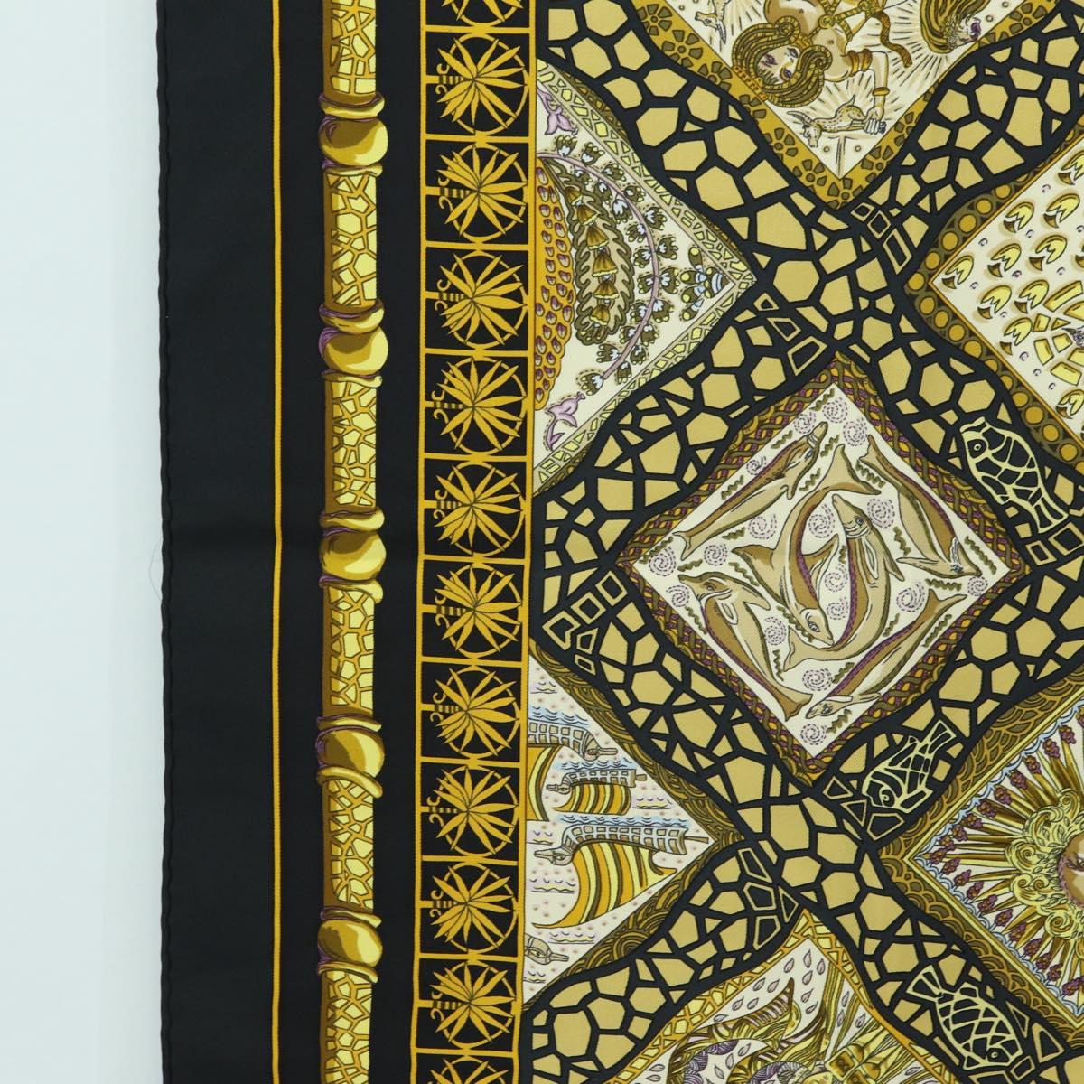 HERMES Carre 90 Scarf Silk ”MARE NOSTRUM” Black Auth 181284V