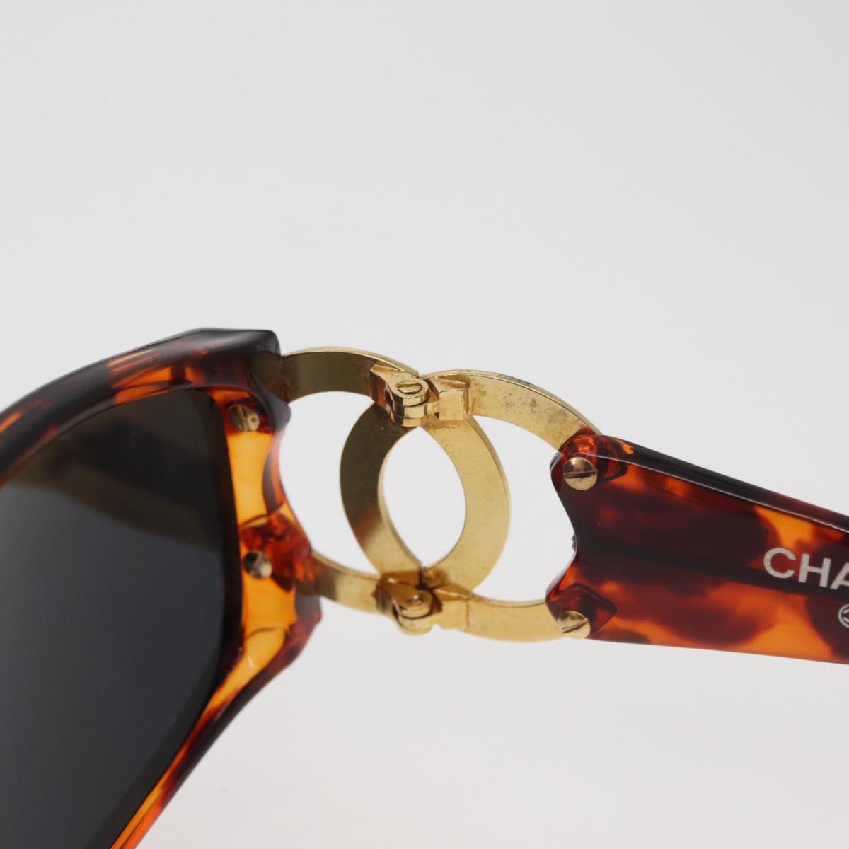 CHANEL COCO Mark Sunglasses Plastic Brown Gold CC Auth 181291M