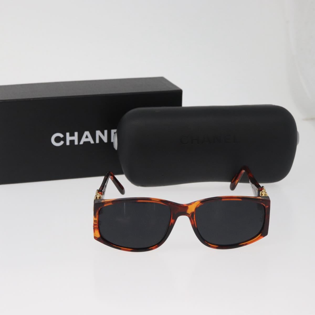 CHANEL COCO Mark Sunglasses Plastic Brown Gold CC Auth 181291M