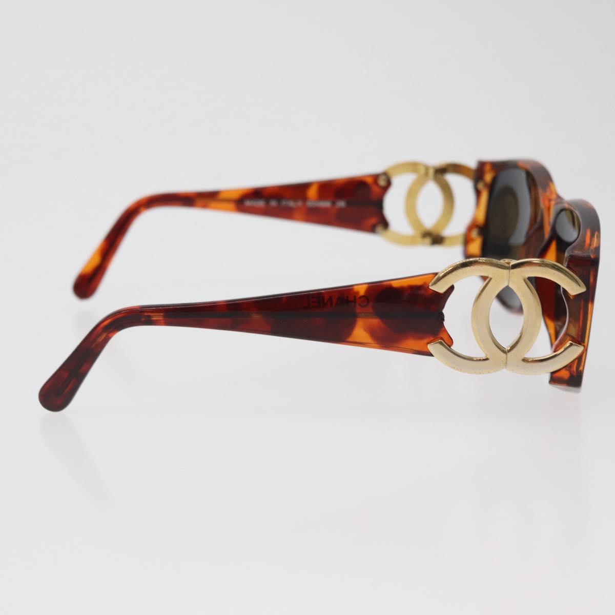 CHANEL COCO Mark Sunglasses Plastic Brown Gold CC Auth 181291M