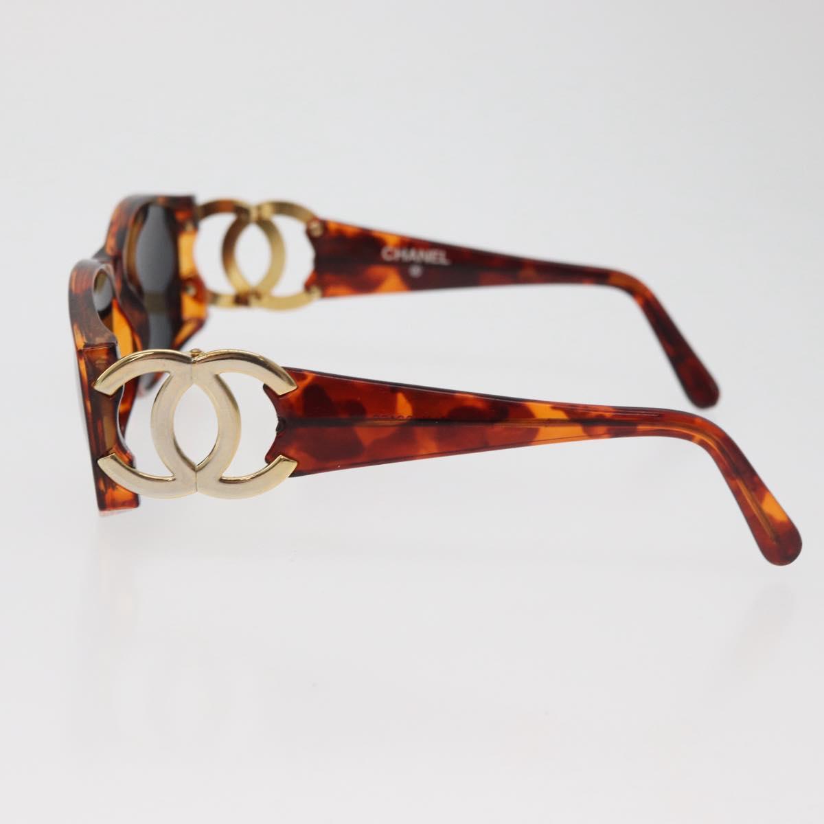 CHANEL COCO Mark Sunglasses Plastic Brown Gold CC Auth 181291M
