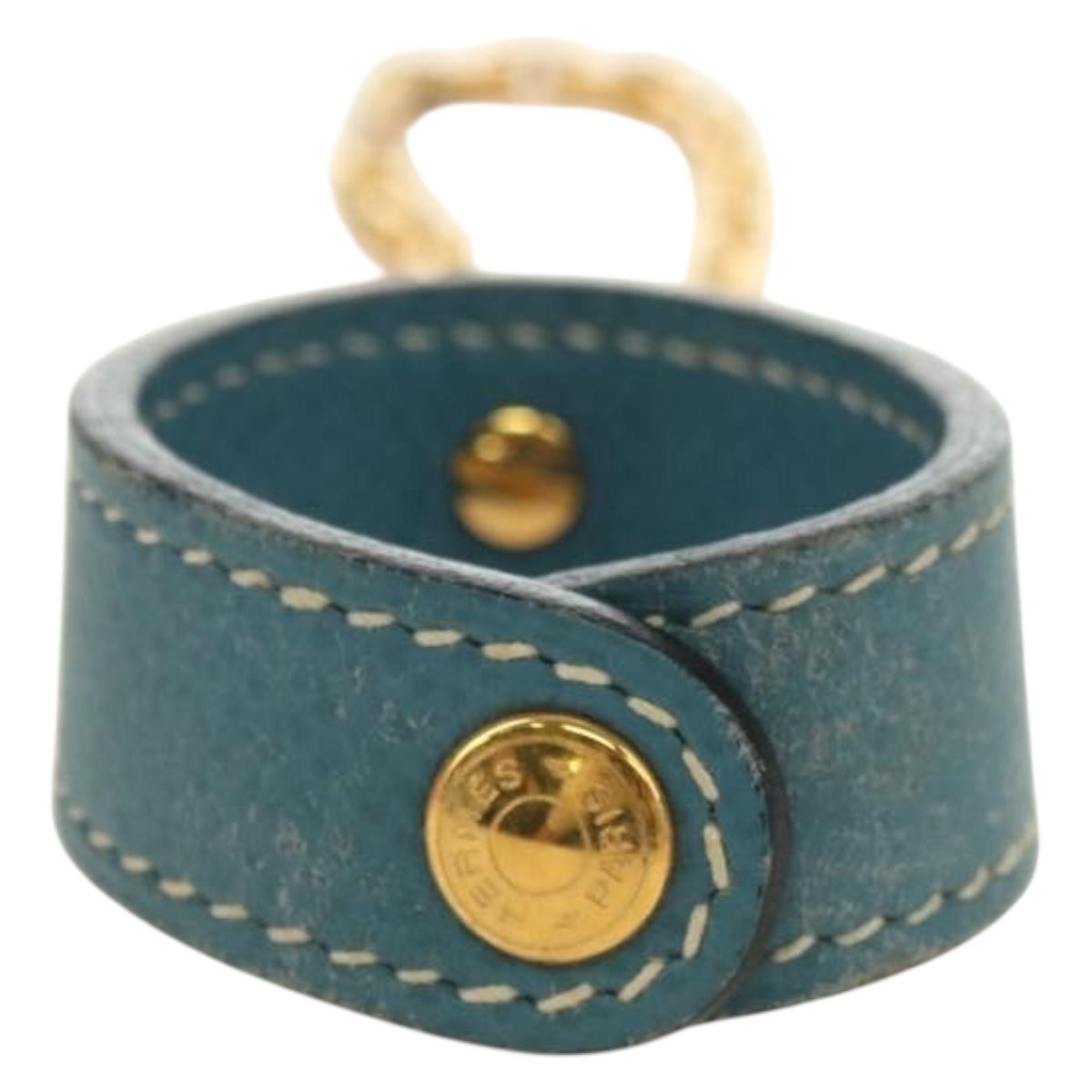 HERMES Glove Holder Charm Leather Light Blue Gold Auth 181292V