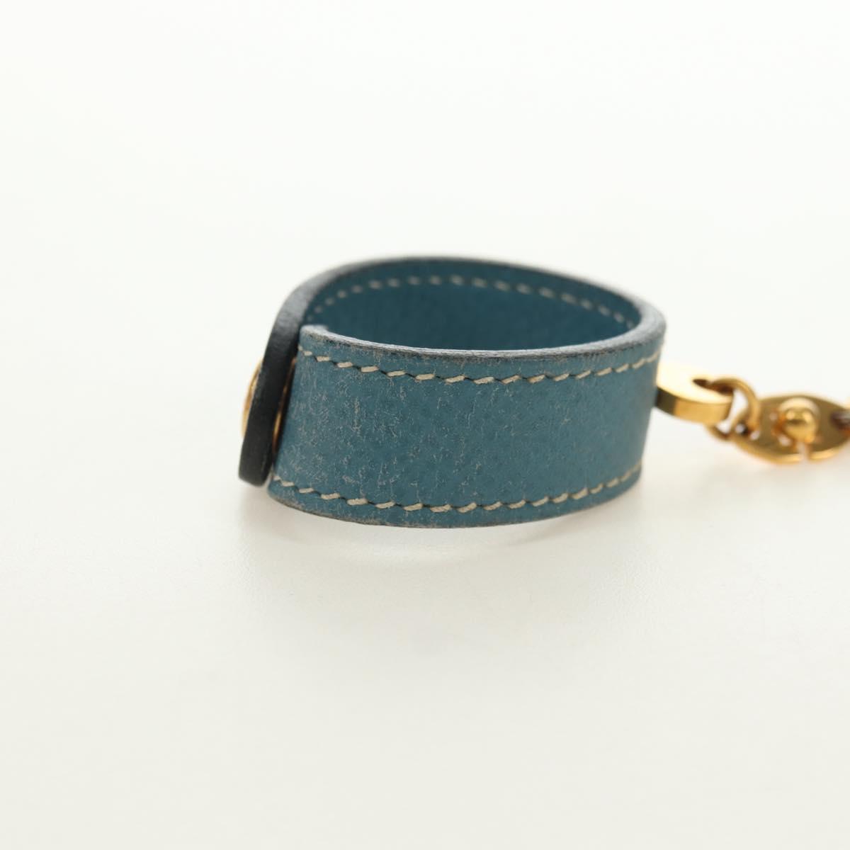 HERMES Glove Holder Charm Leather Light Blue Gold Auth 181292V