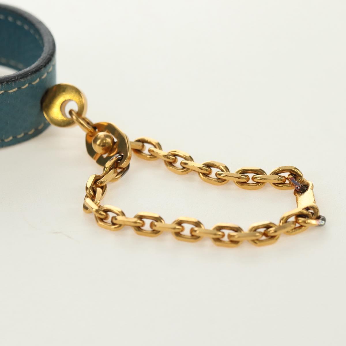 HERMES Glove Holder Charm Leather Light Blue Gold Auth 181292V