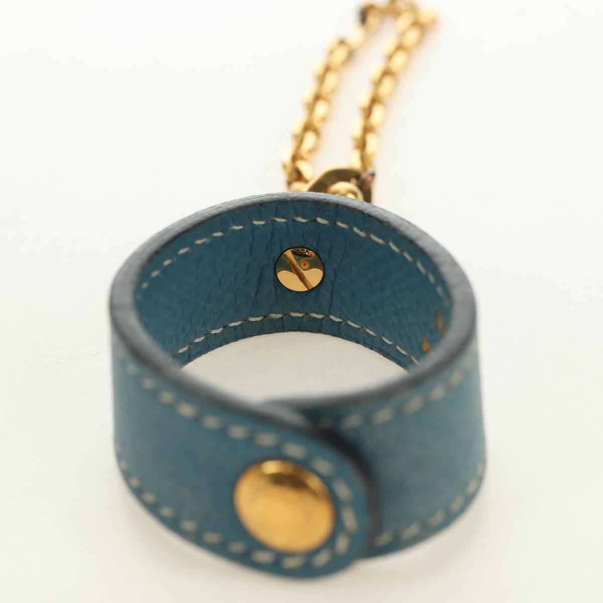 HERMES Glove Holder Charm Leather Light Blue Gold Auth 181292V