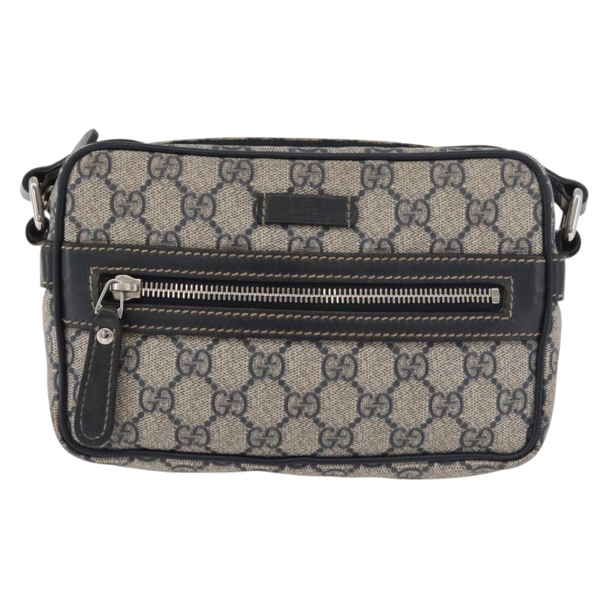 GUCCI GG Supreme Shoulder Bag PVC Navy Silver 201447 Auth 181305