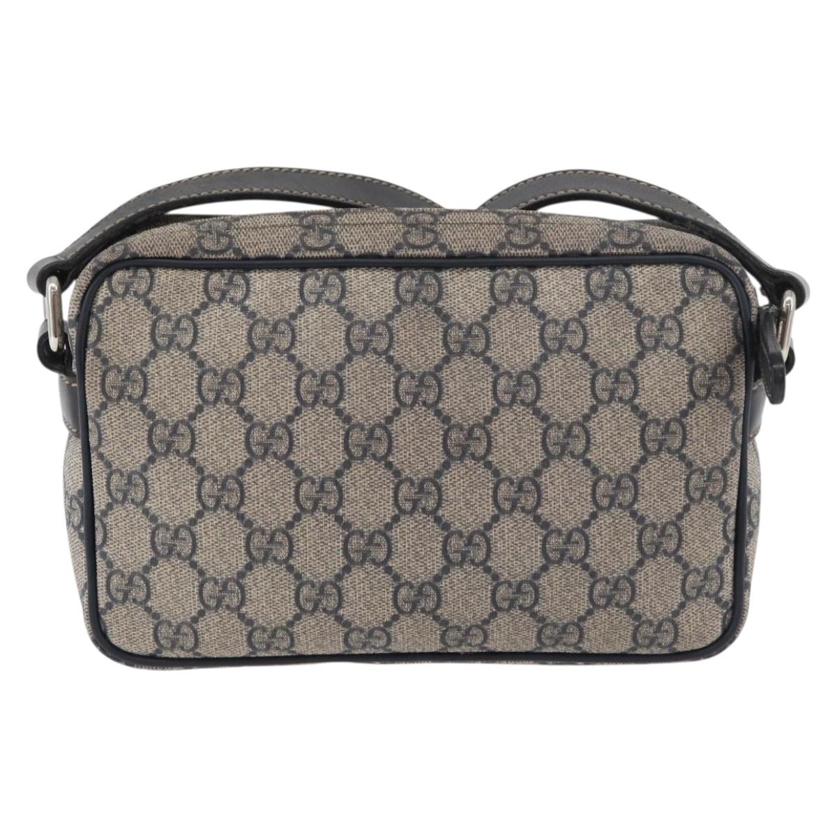 GUCCI GG Supreme Shoulder Bag PVC Navy Silver 201447 Auth 181305