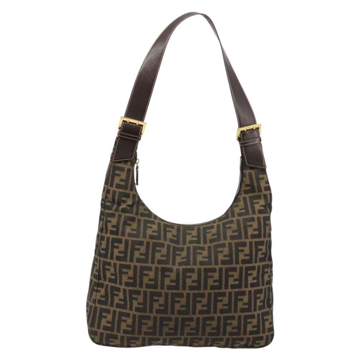 FENDI Zucca Canvas Shoulder Bag Black Brown Auth 181306A