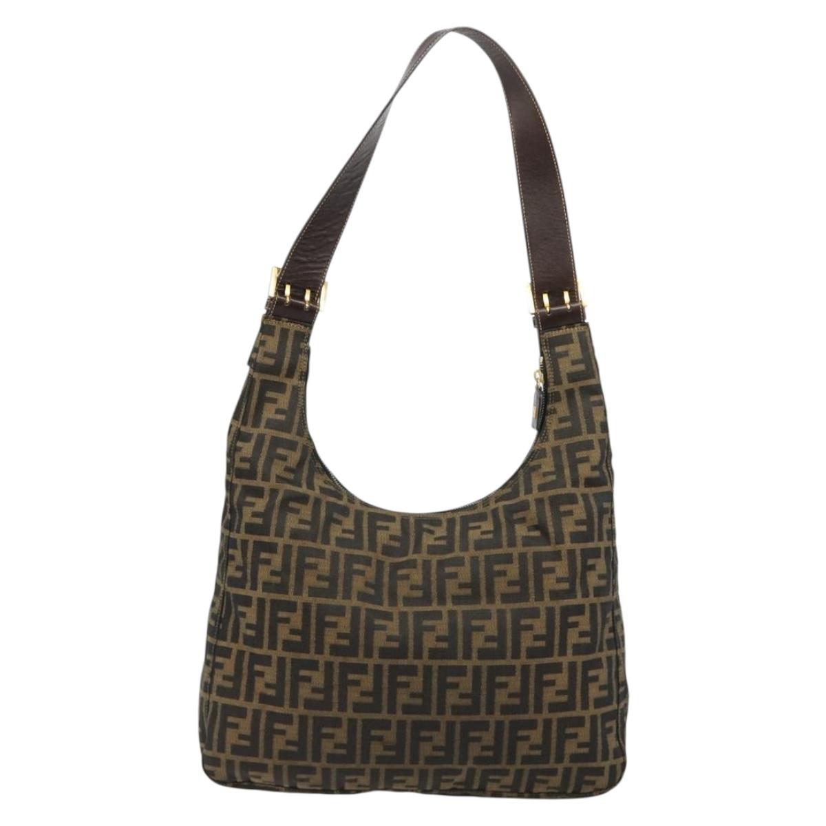 FENDI Zucca Canvas Shoulder Bag Black Brown Auth 181306A