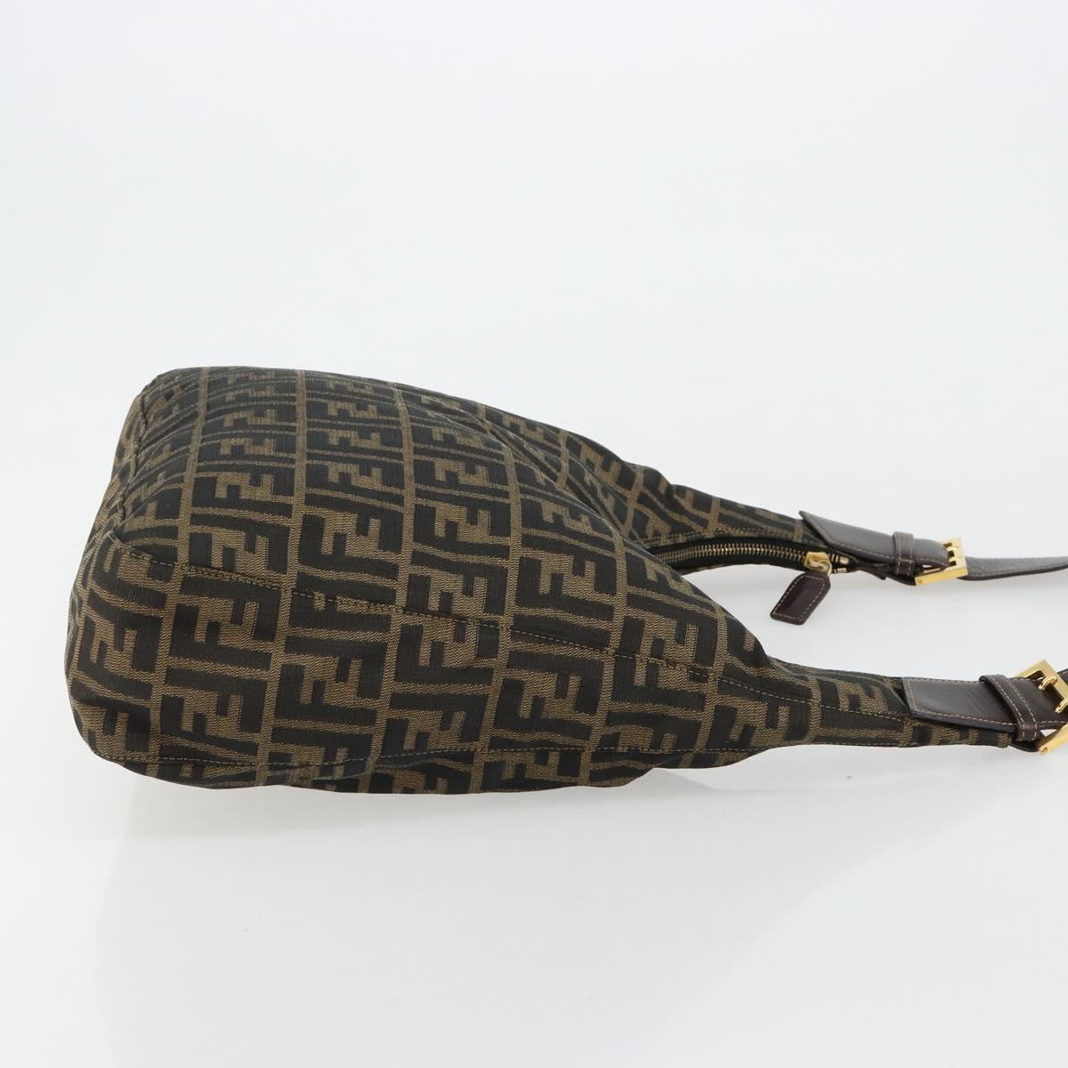 FENDI Zucca Canvas Shoulder Bag Black Brown Auth 181306A
